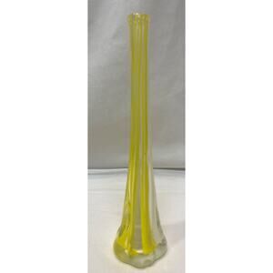VINTAGE 'HighClass' HAND BLOWN SWUNG VASE Yellow White Clear JAPAN 9.75” T